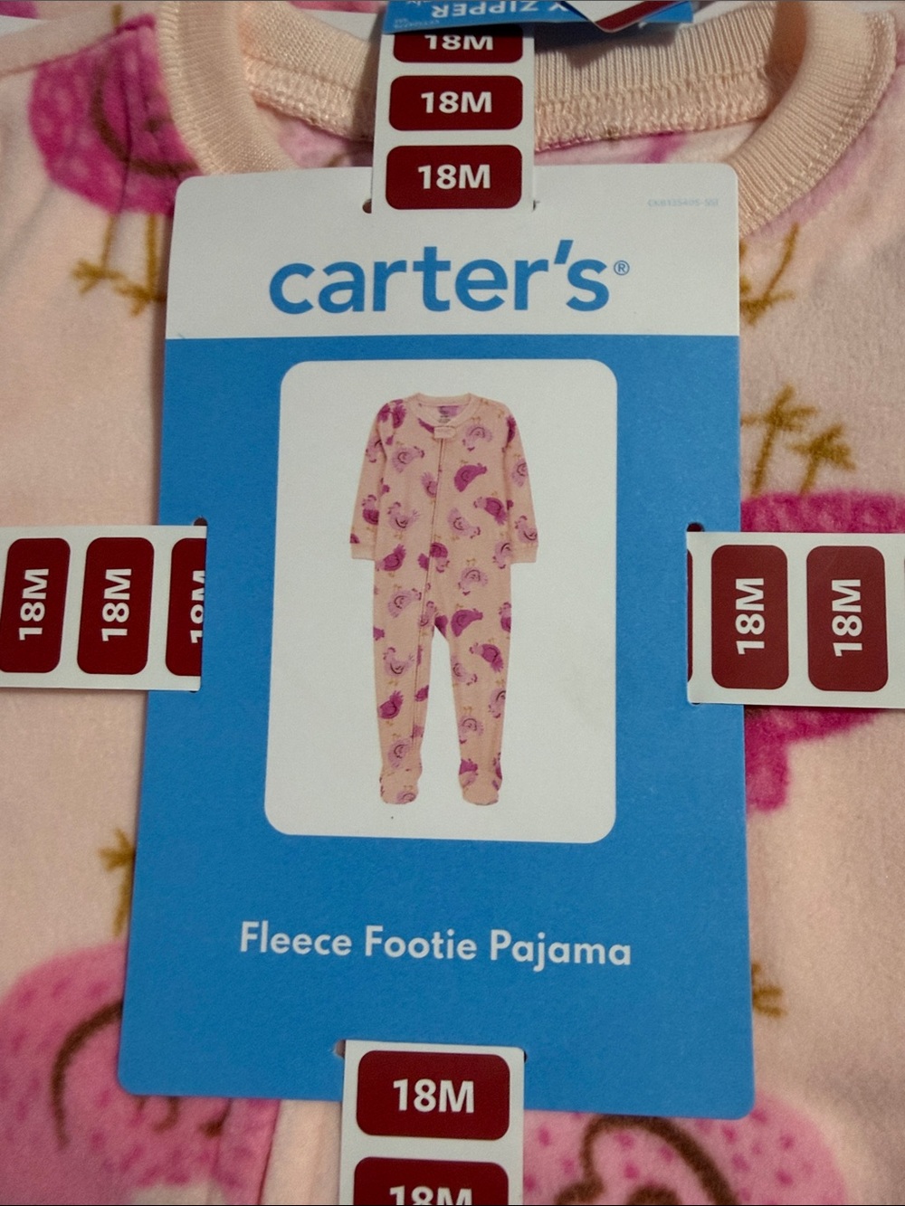 Carter's - Pink Chicken Fleece Footie Pajamas - Picture 3 of 3